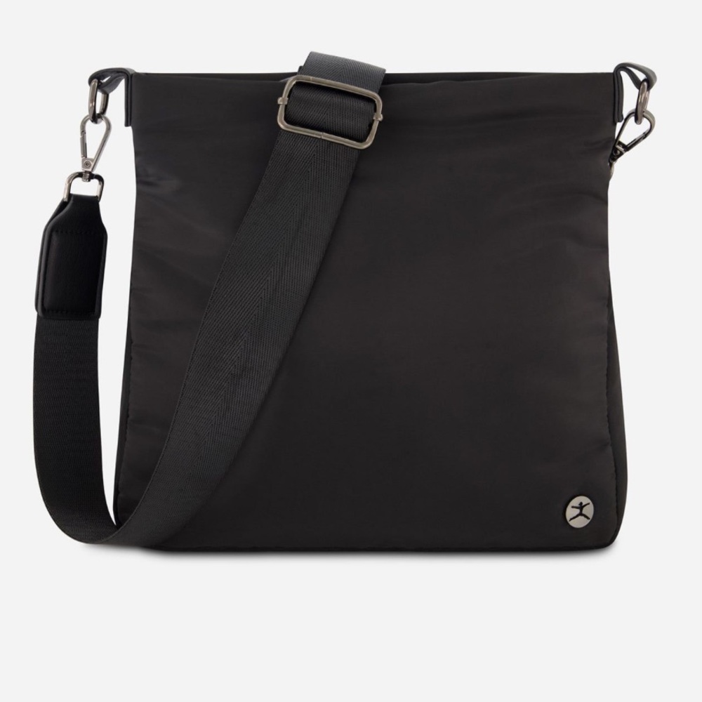 Danskin Black Nylon Messenger Crossbody Puffer Bag with Logo Strap